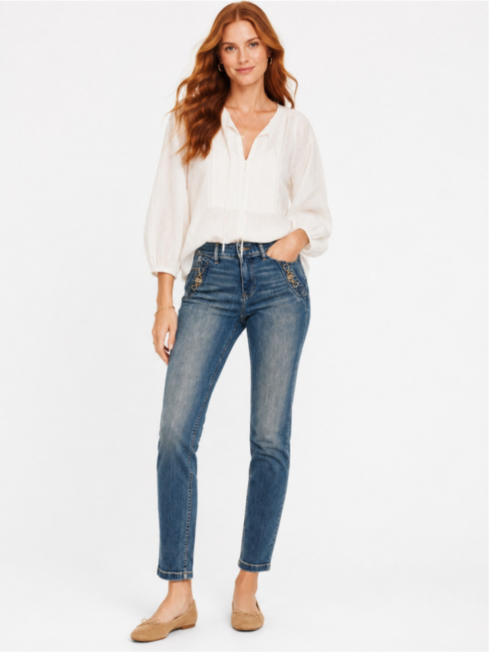 White House Black Market WHBM High Rise Slim Ankle Jeans Chain Accent Size 2